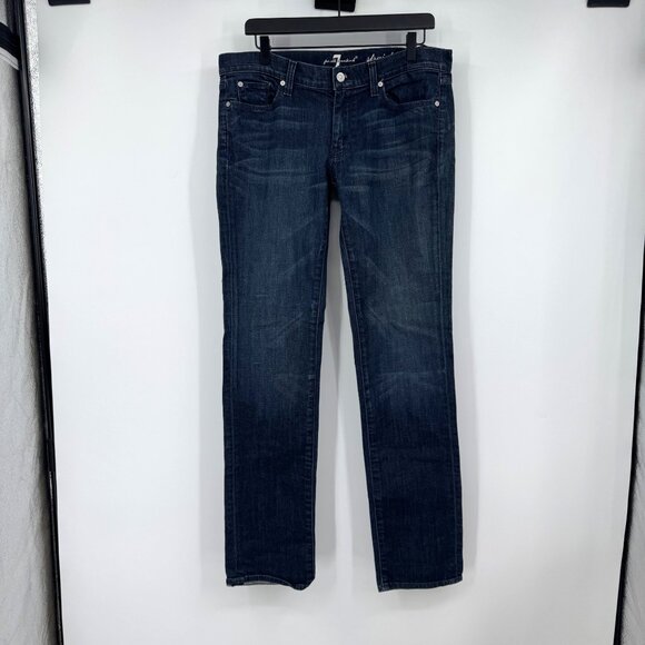 7 For All Mankind Jeans Women's Straight  Jeans Sz 32 Dark wash pink bling spark - Picture 1 of 10